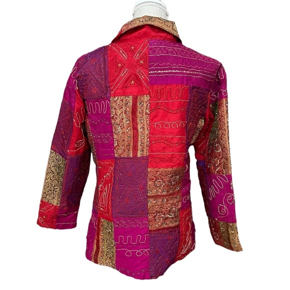 Vintage Chico's Patchwork Embroidered Beaded Embroidery Jacket Size: 1 - Picture 4 of 13